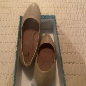 Nude leather wedge heels